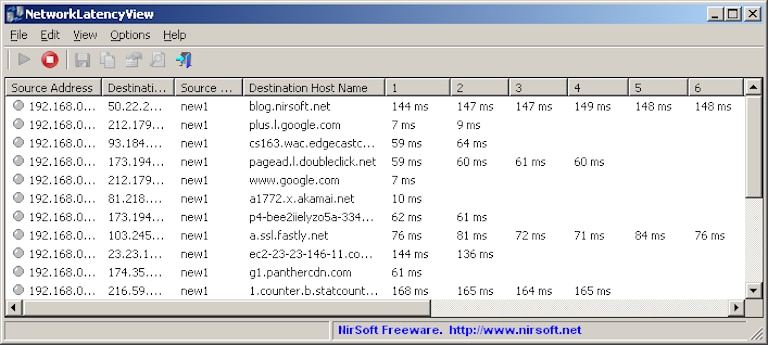 nirsoft networklatencyview tool showing latency by ip