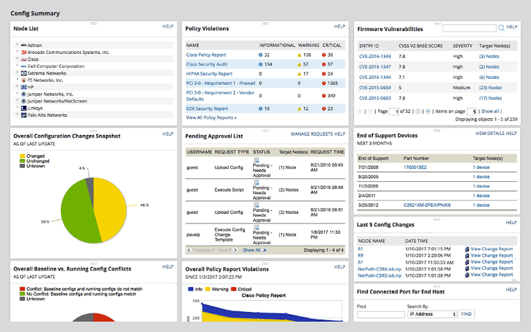 screenshot of solarwinds network configuration manager's config summary window