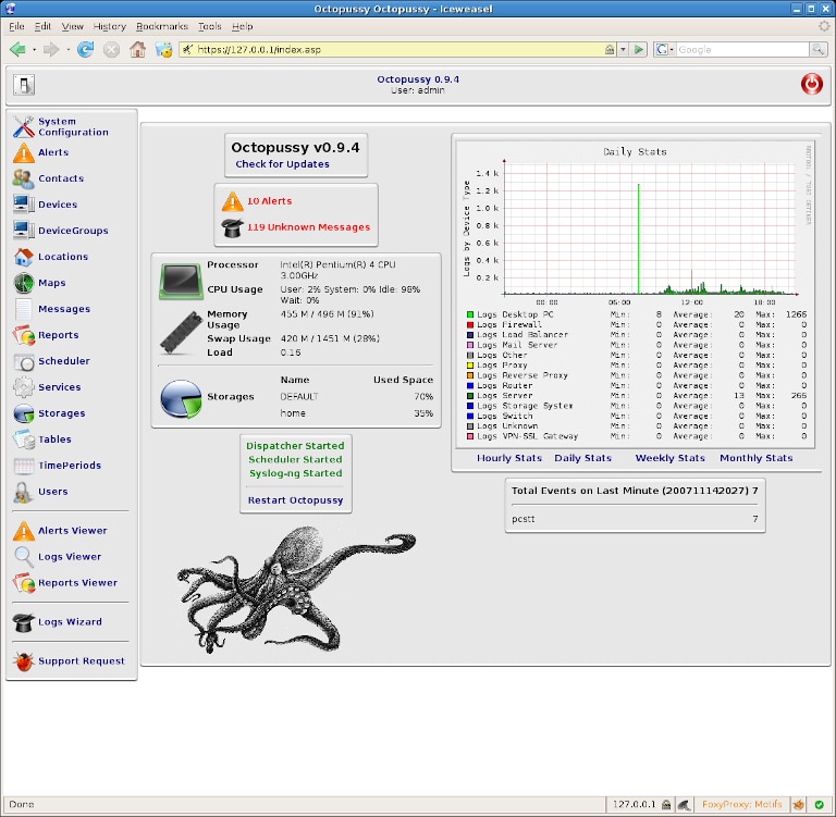 screenshot of octopussy's main index window