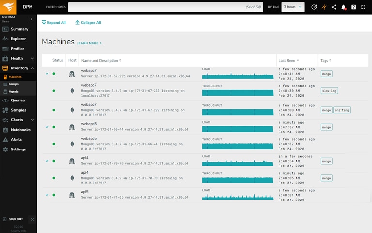 screenshot of solarwinds database performance monitor's inventory report