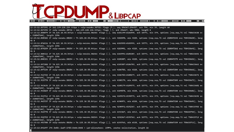 screenshot of tcpdump performing ip sniffing